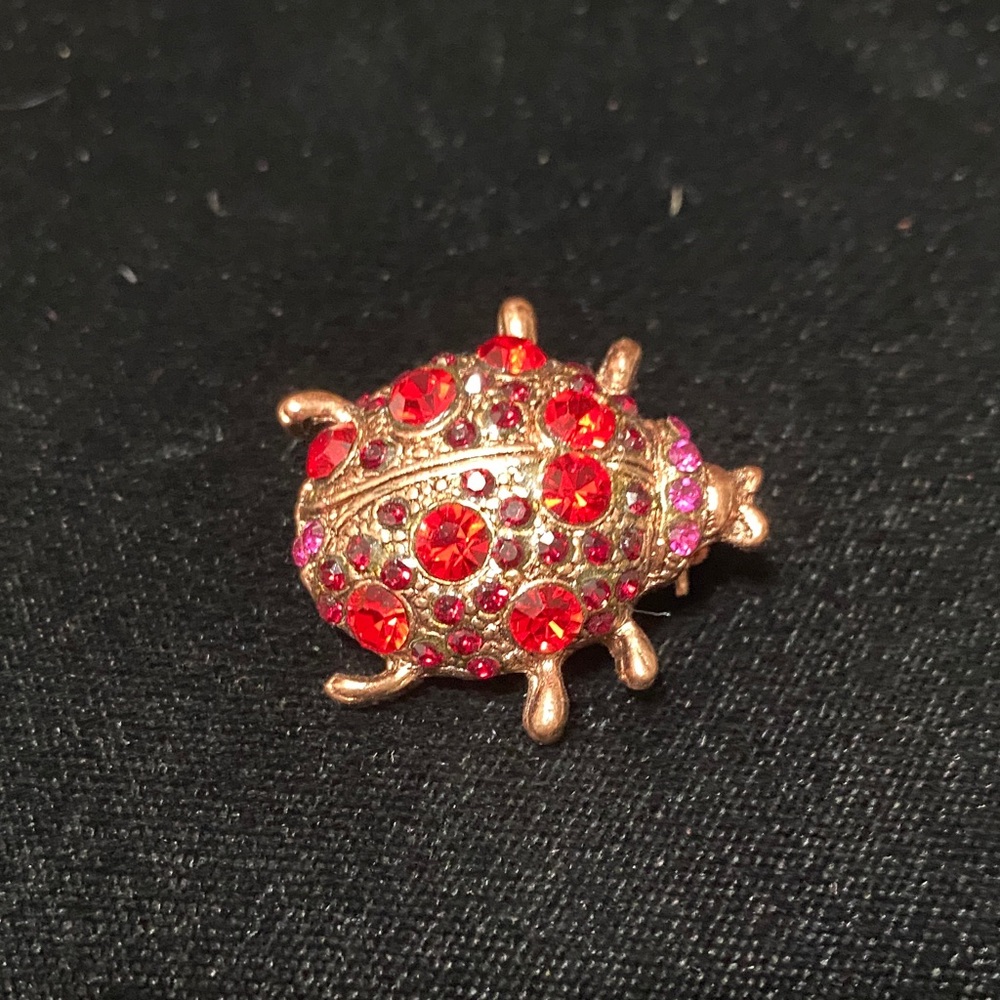 Elegant vintage Erica Lyons Ladybug brooch in Red pink and copper color metal